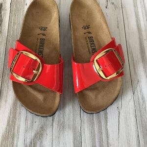 Red patent size 36 Birkenstock sandals big buckle